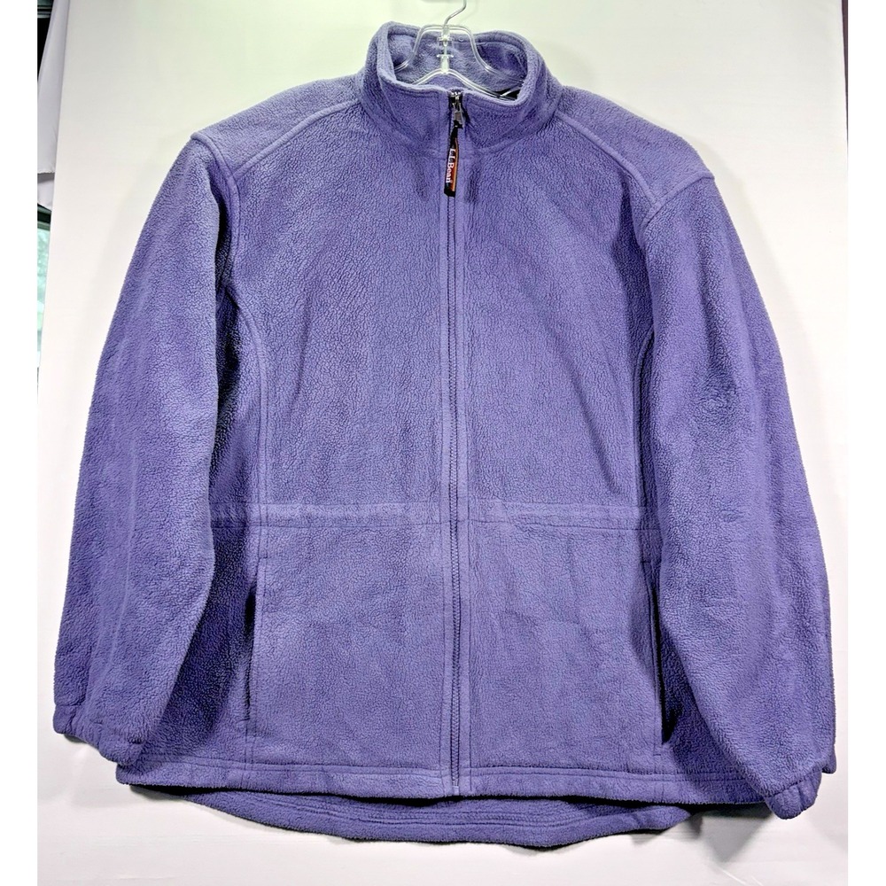LL Bean Women Purple /Lilac FleeceJacket cinch at waist pockets mock neck Large